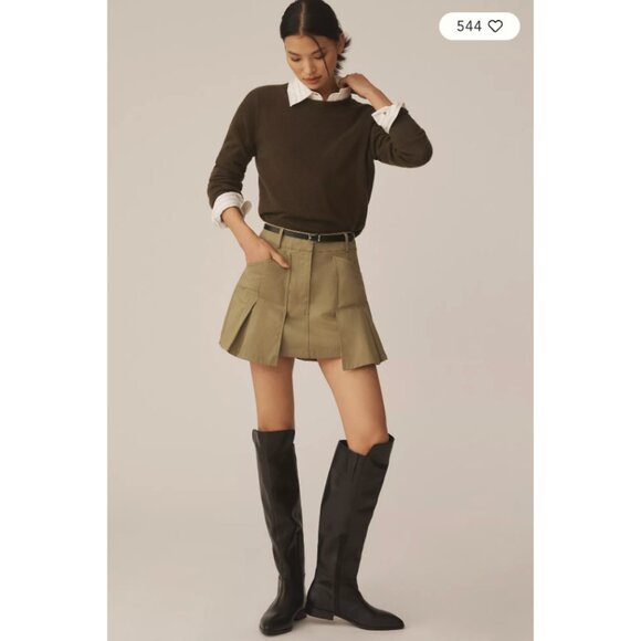 Anthropologie New Green Pilcro Pleated Utility Skort With Belt Size M So… - Picture 2 of 11